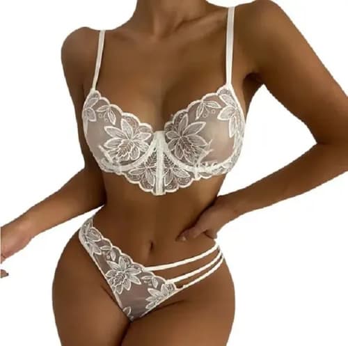 Lencería Encaje Conjunto De Ropa Interior Blanco — imagen 1 de 6